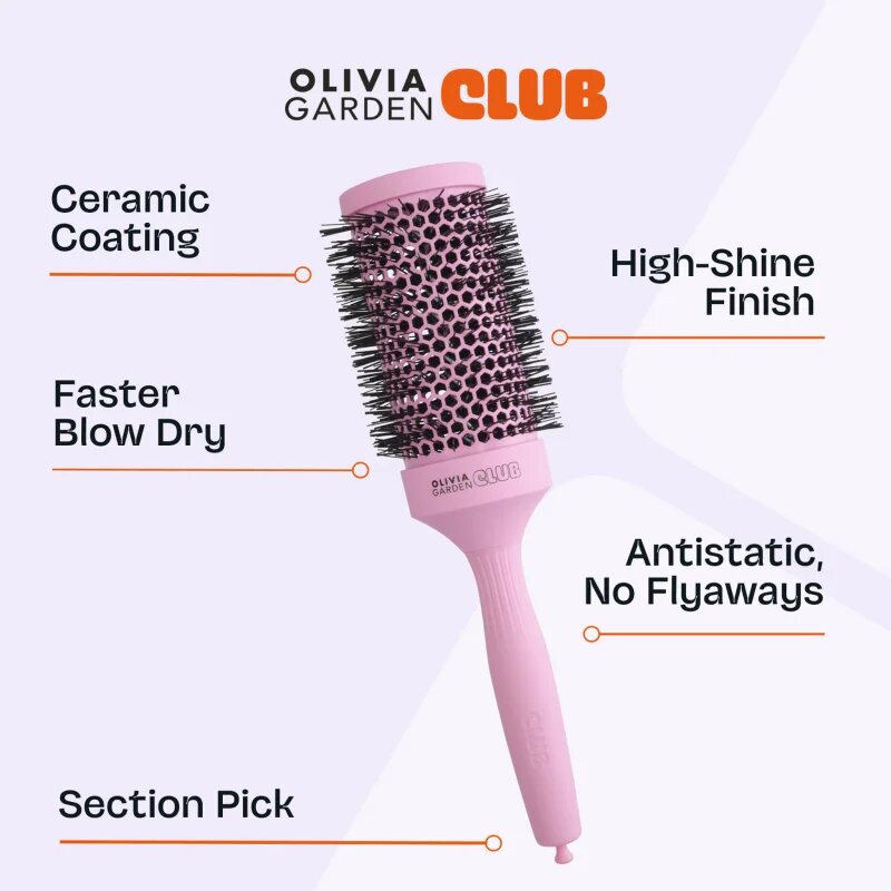Olivia Garden Club The Glow Blowout Ceramic Round Brush Pink okrogla krtača za lase L 1 kos