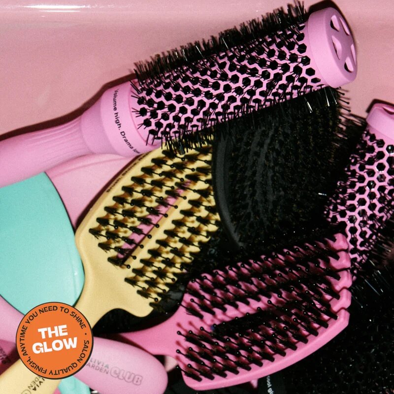 Olivia Garden Club The Glow Blowout Ceramic Round Brush Pink okrogla krtača za lase S 1 kos
