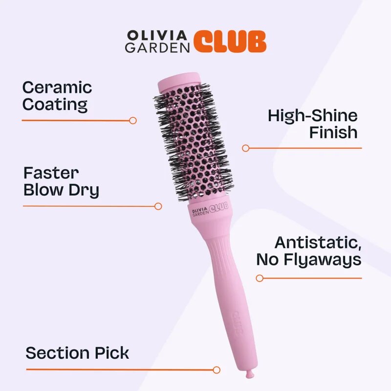 Olivia Garden Club The Glow Blowout Ceramic Round Brush Pink okrogla krtača za lase S 1 kos