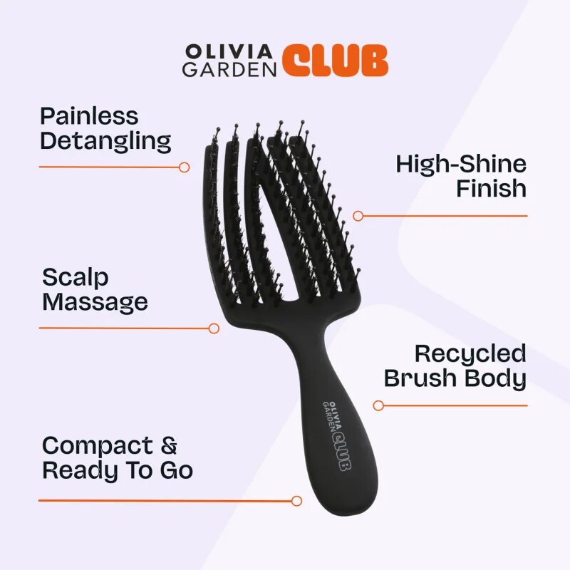 Olivia Garden Club The Nomad Detangling&Shine Fingerbrush​ ravna krtača za lase Black 1 kos