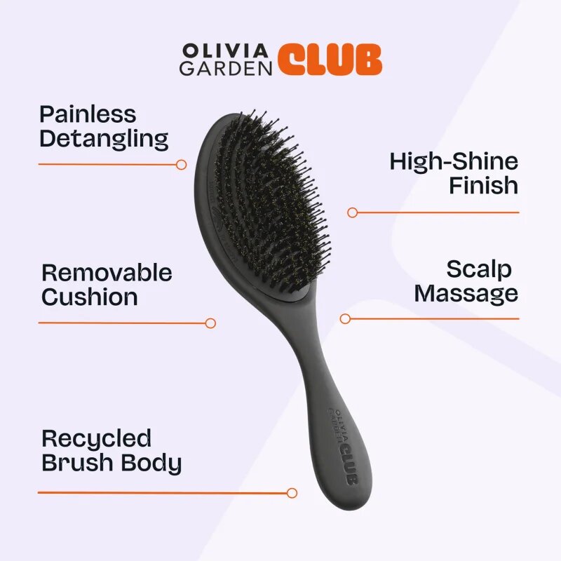 Olivia Garden Club The Reset Detangling&Shine Hairbrush ravna krtača z etuijem Black 1 kos