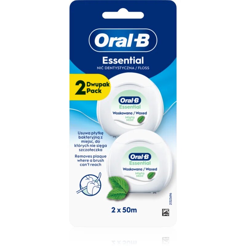 Oral-B Essential Floss Mint voskasta zobna nitka z metinim okusom 2x50 m
