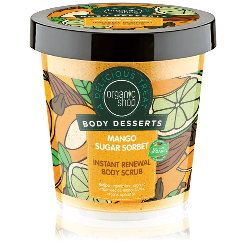 Organic Shop Body Desserts Mango Sugar Sorbet obnovitveni sladkorni piling za telo 450 ml