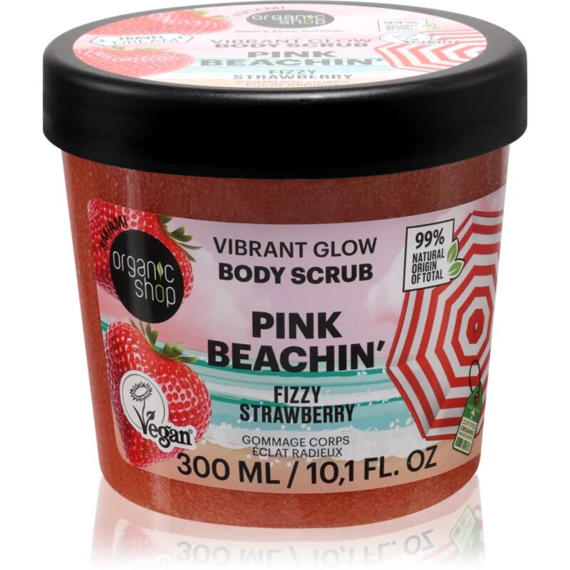 Organic Shop Body Scrub Pink Beachin' posvetlitveni piling za telo dišave Fizzy Strawberry 300 ml