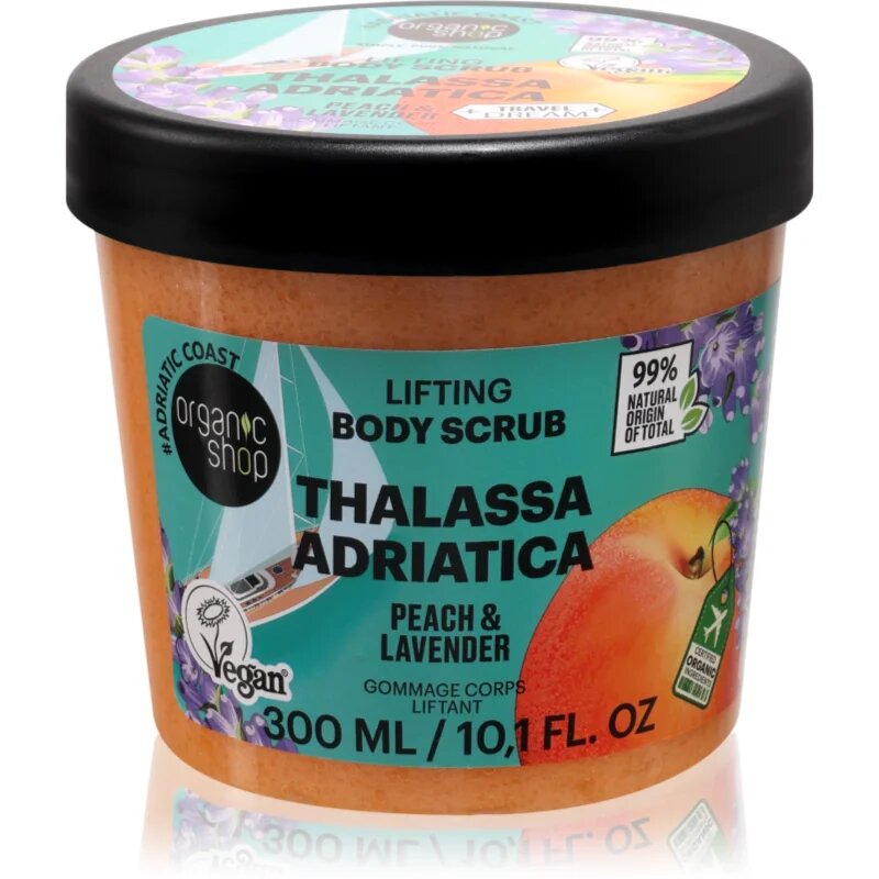Organic Shop Body Scrub Thalassa Adriatica piling za telo z učinkom liftinga dišave Peach & Lavender 300 ml