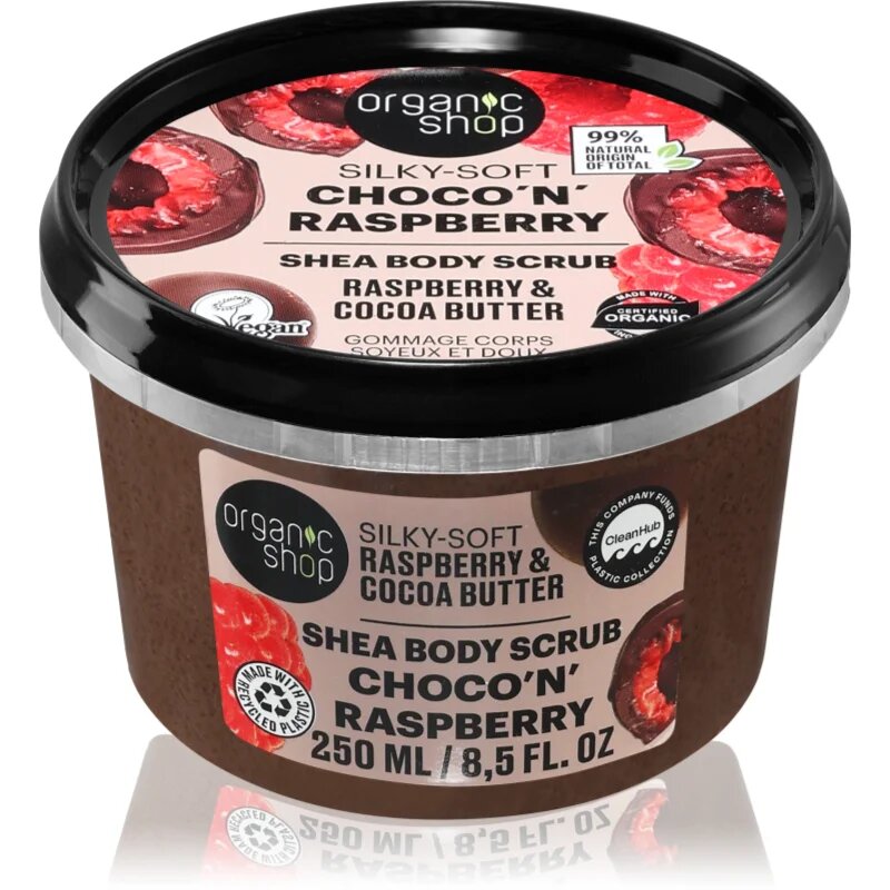 Organic Shop Choco'n'Raspberry nežni piling za telo z karitejevim maslom 250 ml