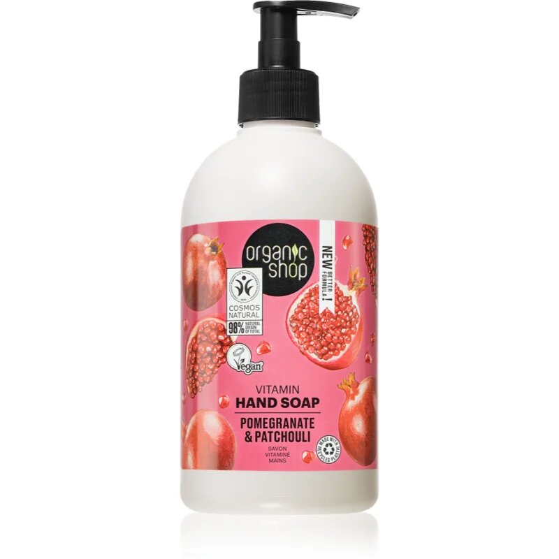 Organic Shop Pomegranate & Patchouli Negovalno tekoče milo za roke z dozirno črpalko 500 ml