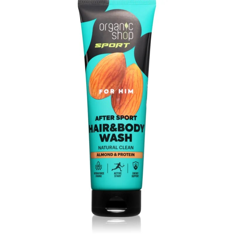 Organic Shop Sport Almond & Protein gel za prhanje za telo in lase za moške 200 ml