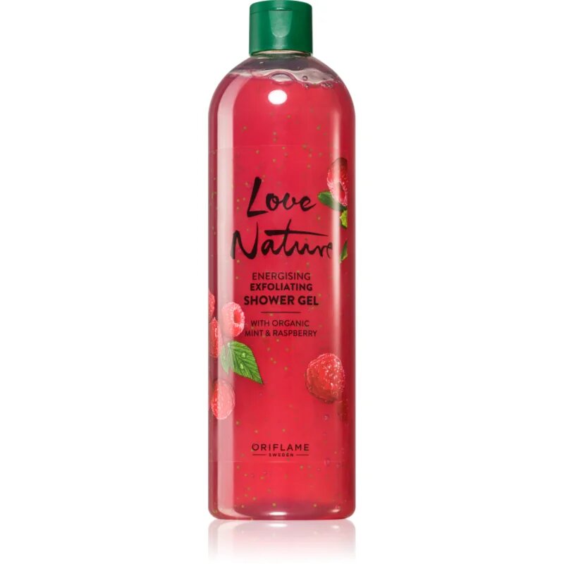 Oriflame Love Nature Organic Mint & Raspberry čistilni piling gel z vonjem maline 500 ml