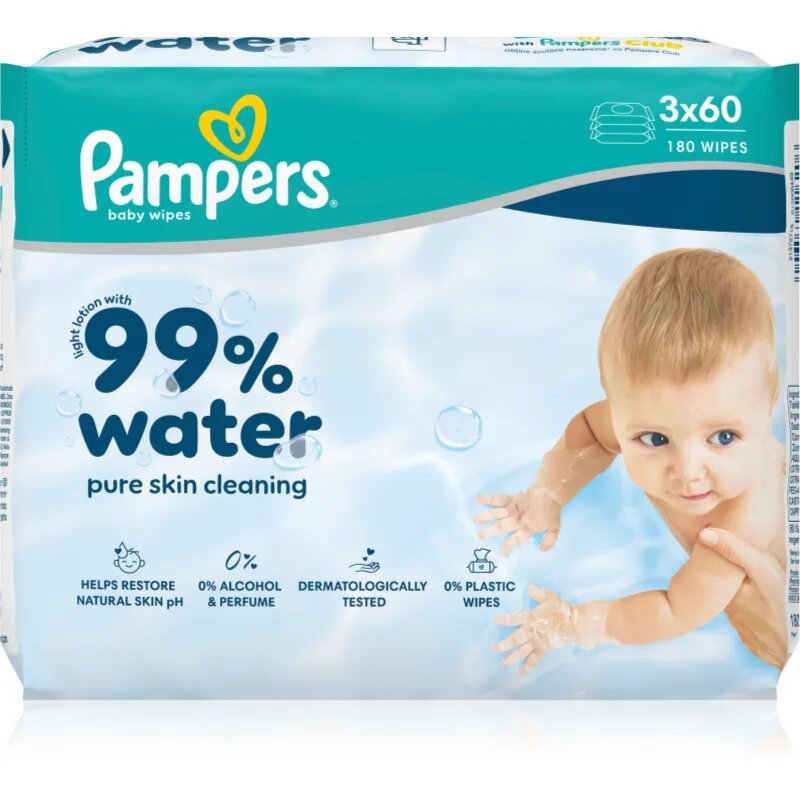 Pampers 99% Water Baby Wipes vlažni čistilni robčki za otroke 3x60 kos