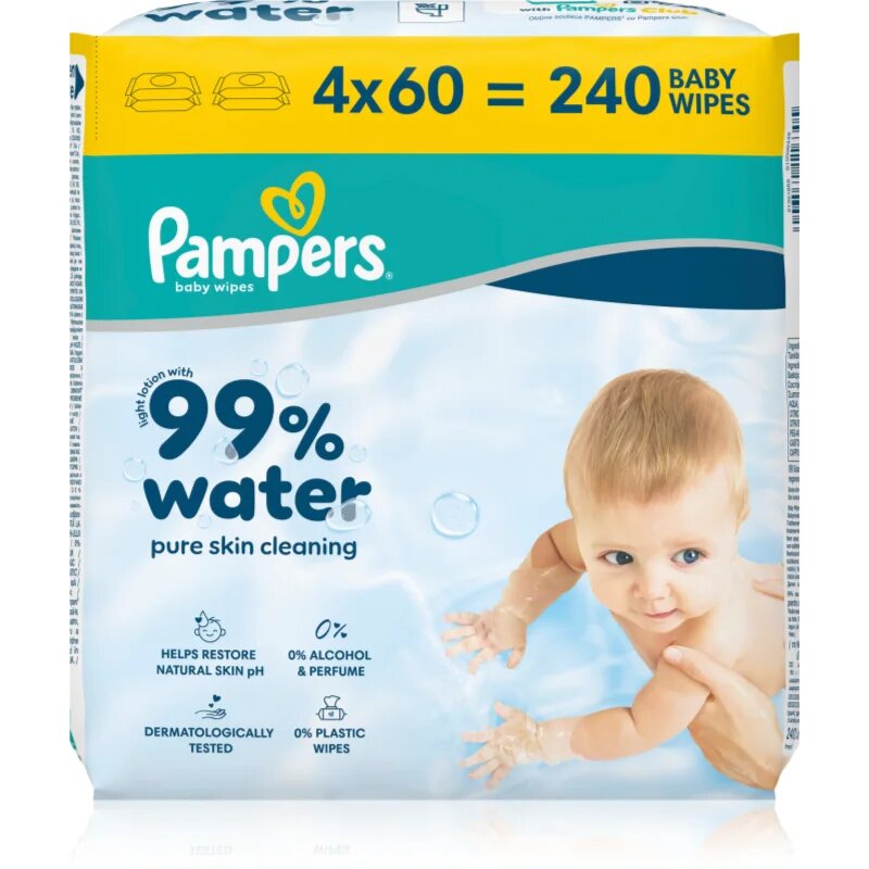 Pampers 99% Water Baby Wipes vlažni čistilni robčki za otroke 4x60 kos