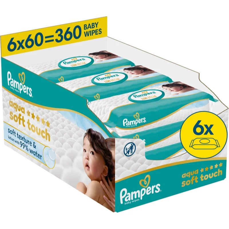 Pampers Aqua Soft Touch vlažni čistilni robčki za otroke 6x60 kos