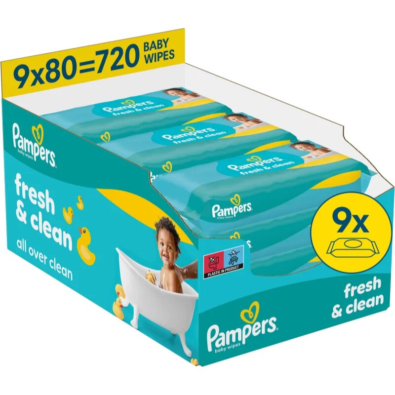 Pampers Fresh & Clean vlažni čistilni robčki za otroke 9x80 kos