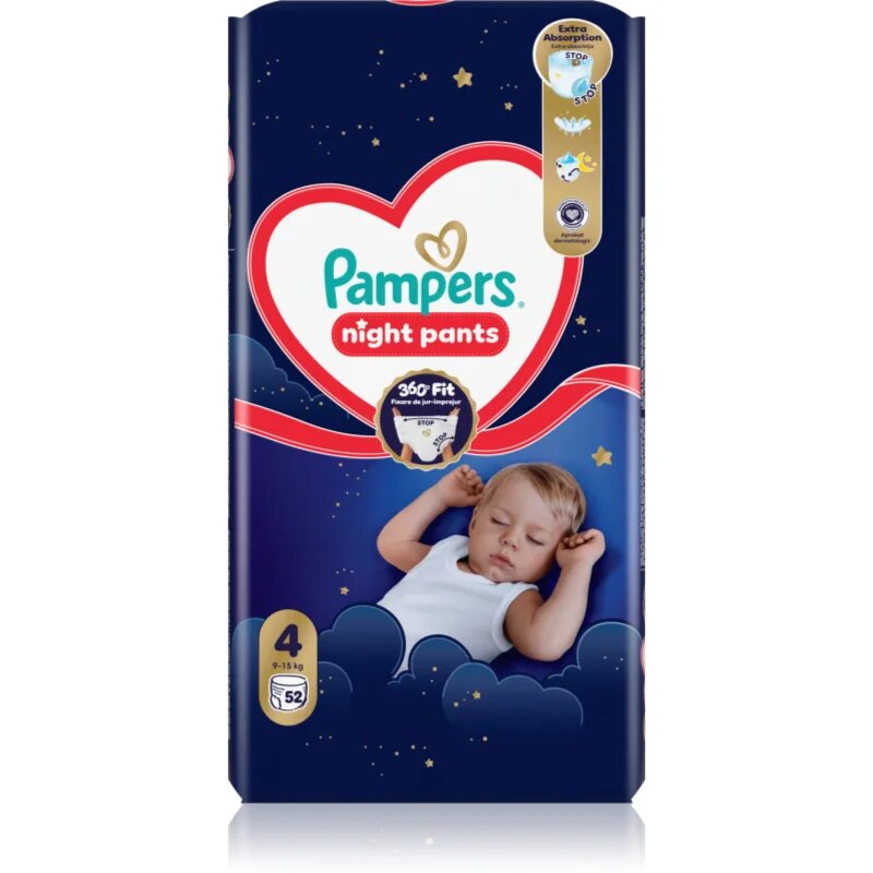 Pampers Night Pants Size 4 hlačne plenice za enkratno uporabo za noč 9-15 kg 52 kos