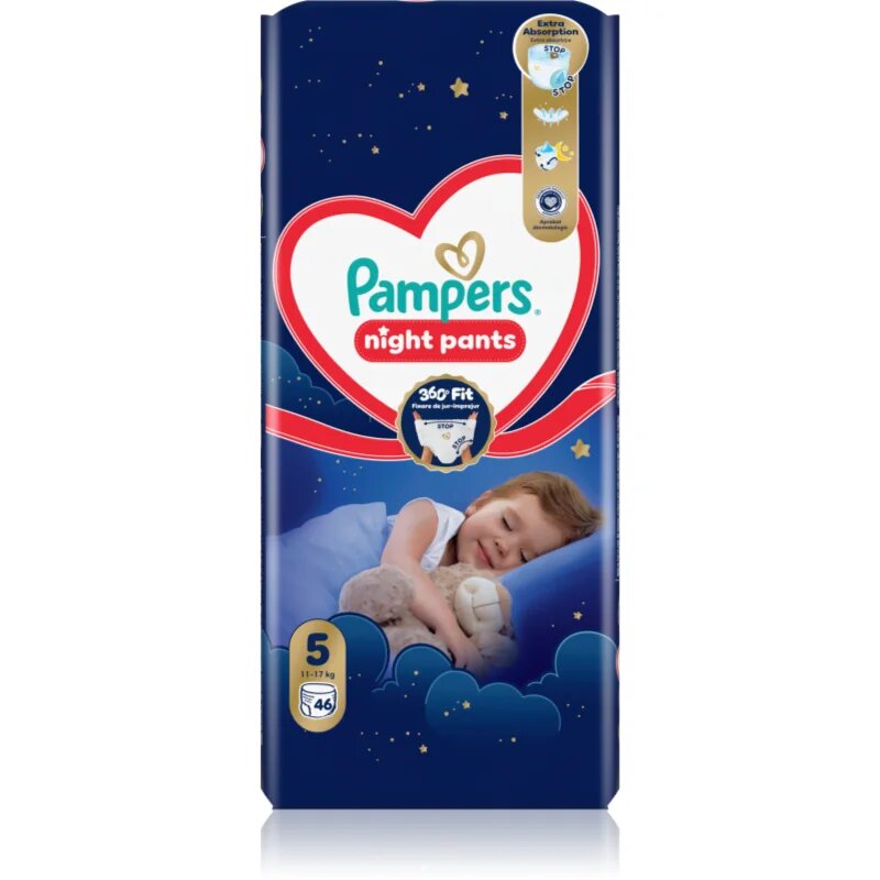 Pampers Night Pants Size 5 hlačne plenice za enkratno uporabo za noč 11-17 kg 46 kos