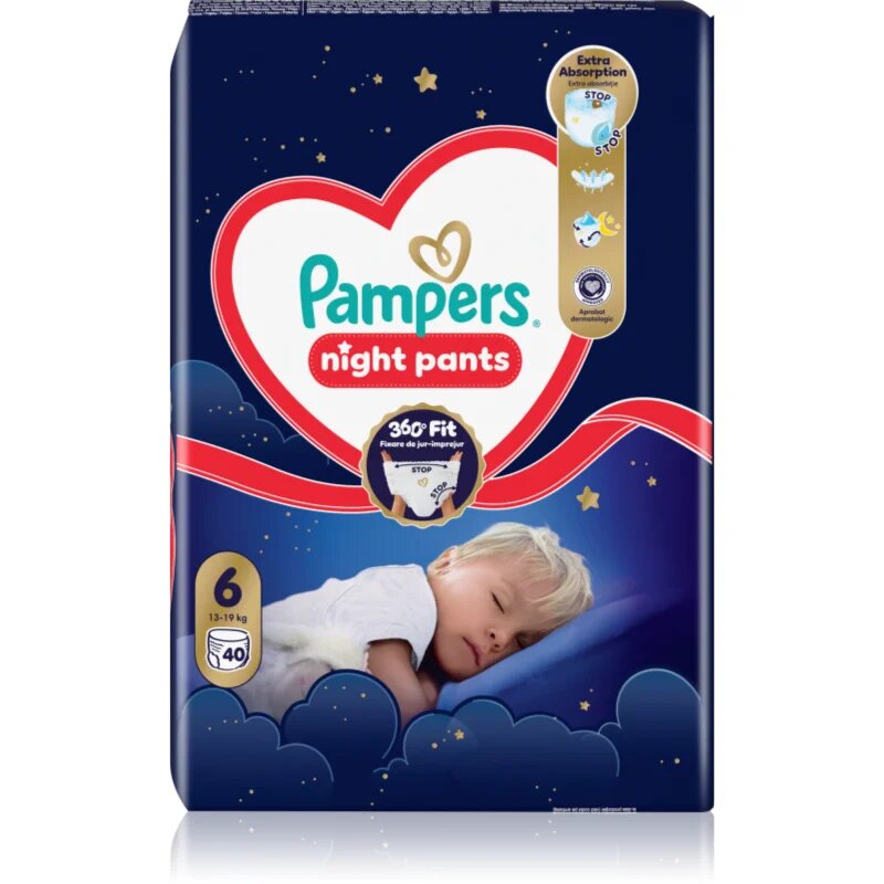 Pampers Night Pants Size 6 hlačne plenice za enkratno uporabo za noč 40 kos