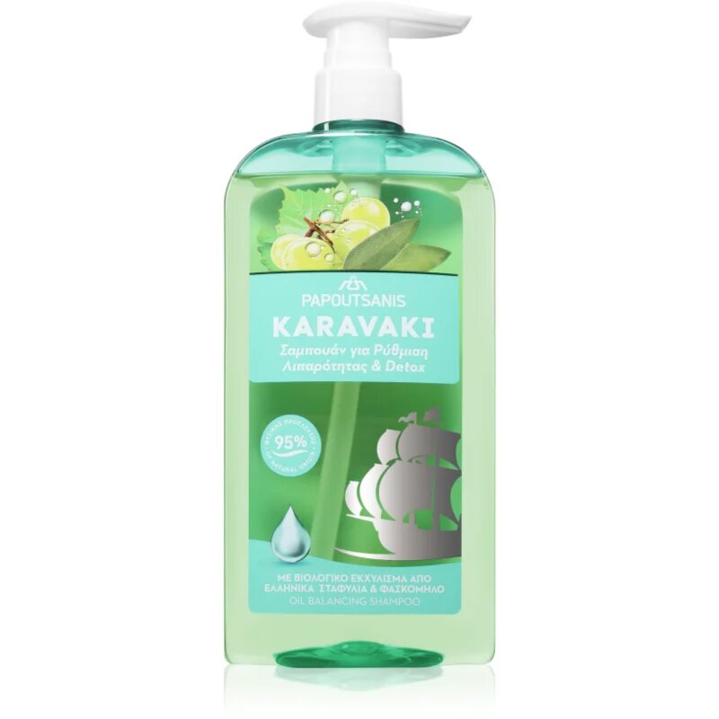 PAPOUTSANIS Karavaki Control & Detox šampon za mastno in suho lasišče 600 ml