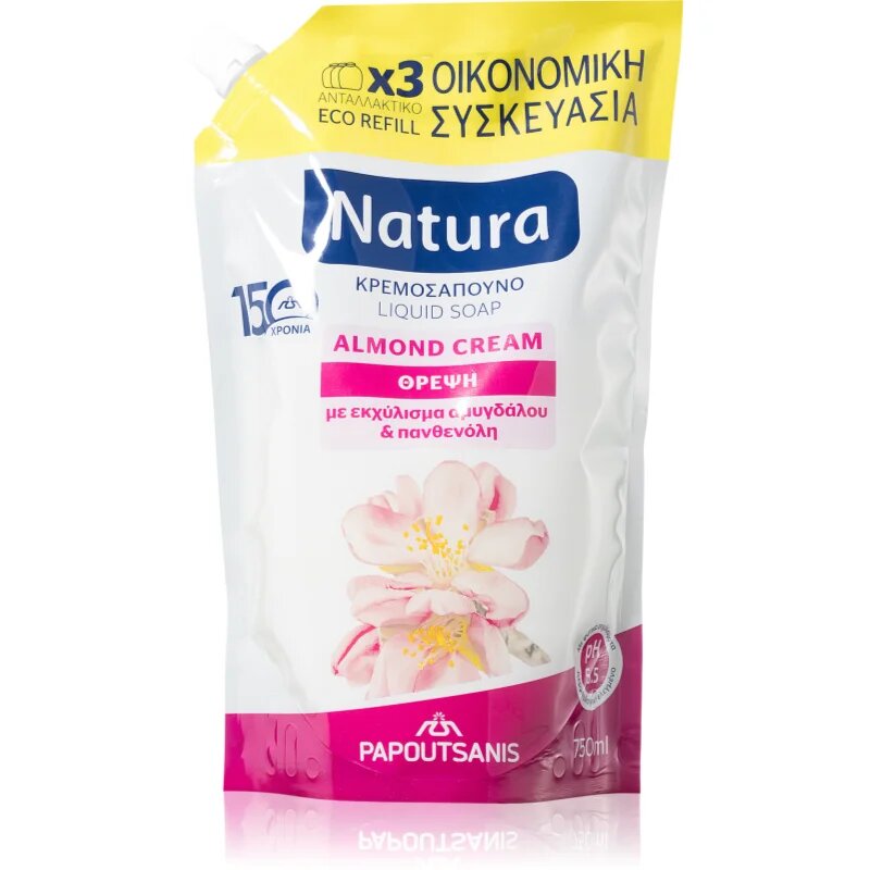 PAPOUTSANIS Natura Almond Cream tekoče milo nadomestno polnilo 750 ml