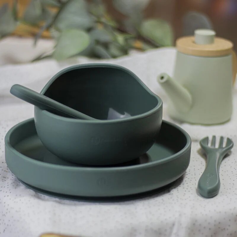 Petite&Mars Take&Match Silicone Bowl skledica s priseskom Misty Green 6 m+ 360 ml