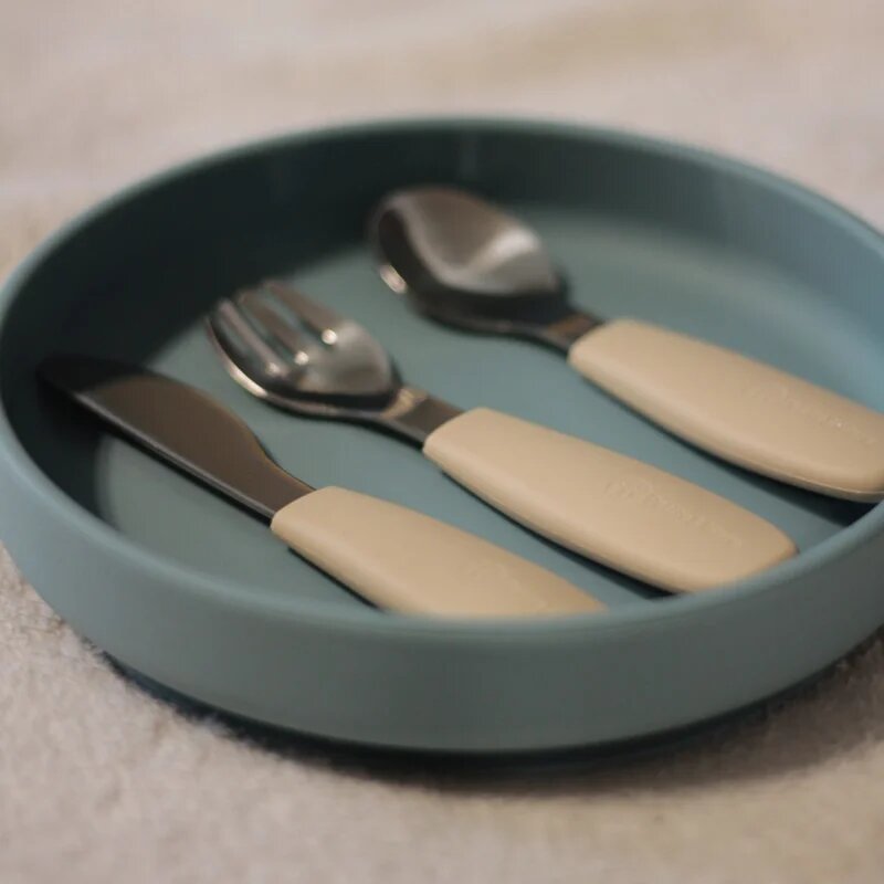 Petite&Mars Take&Match Stainless Steel Cutlery Set pribor za otroke Desert Sand 12m+ 3 kos