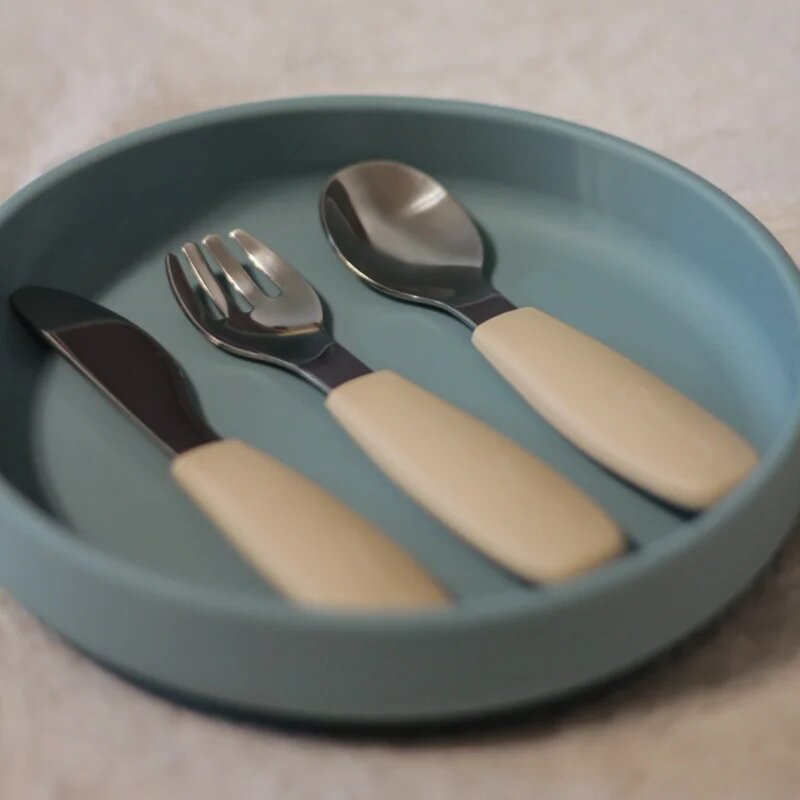 Petite&Mars Take&Match Stainless Steel Cutlery Set pribor za otroke Desert Sand 12m+ 3 kos