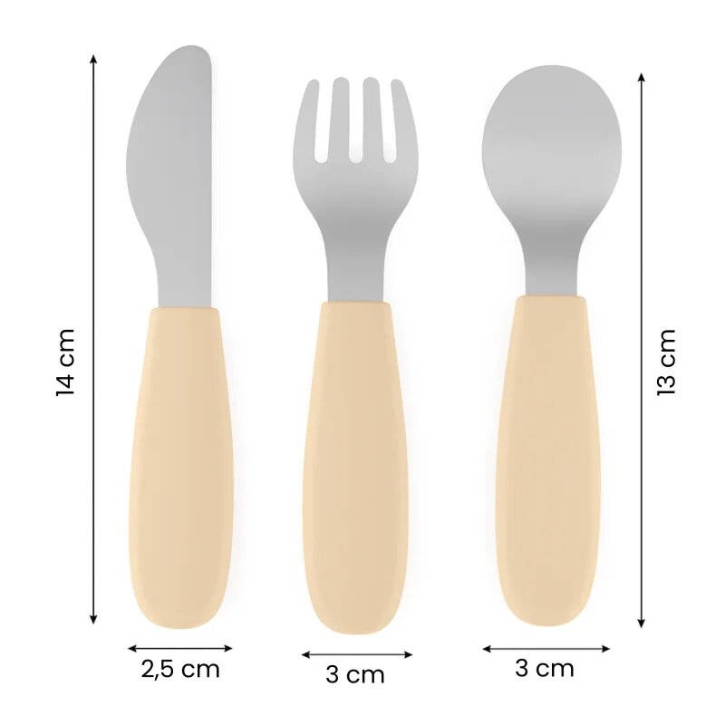 Petite&Mars Take&Match Stainless Steel Cutlery Set pribor za otroke Desert Sand 12m+ 3 kos