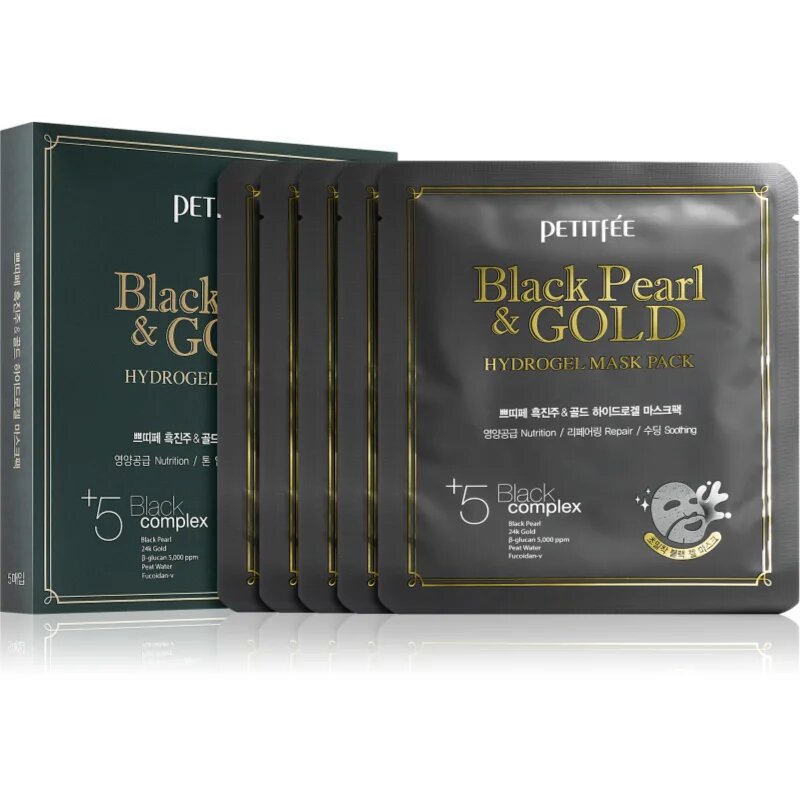 Petitfée Black Pearl & Gold intenzivna hidrogelna maska z 24-karatnim zlatom 5x32 g