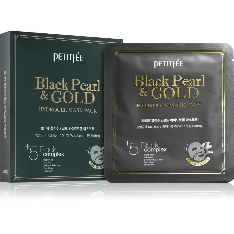 Petitfée Black Pearl & Gold intenzivna hidrogelna maska z 24-karatnim zlatom 5x32 g