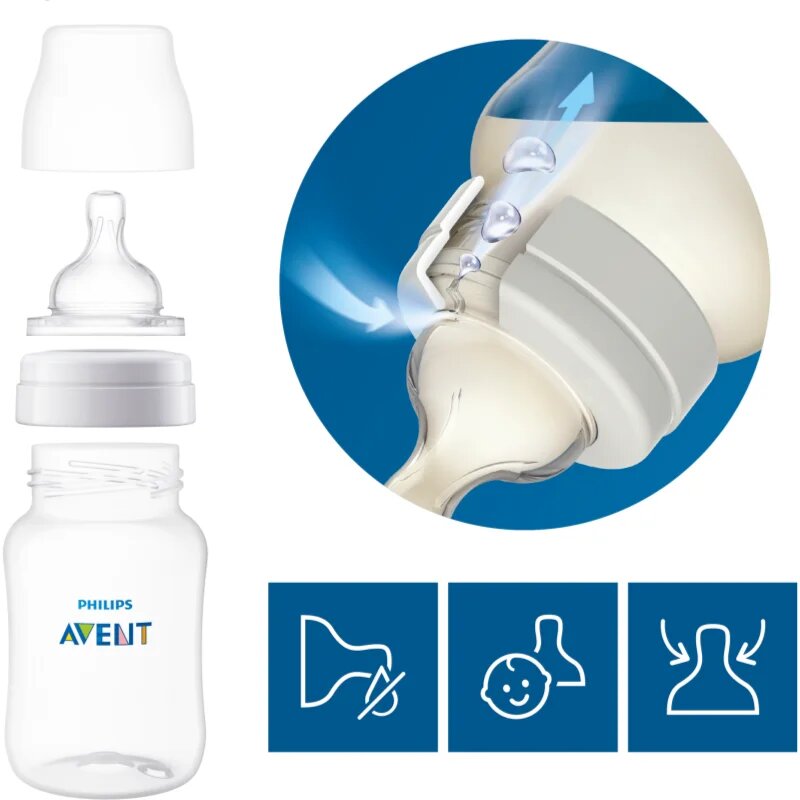 Philips Avent Anti-colic SCY763/02 cucelj za stekleničko proti kolikam 3 m+ Medium Flow 2 kos