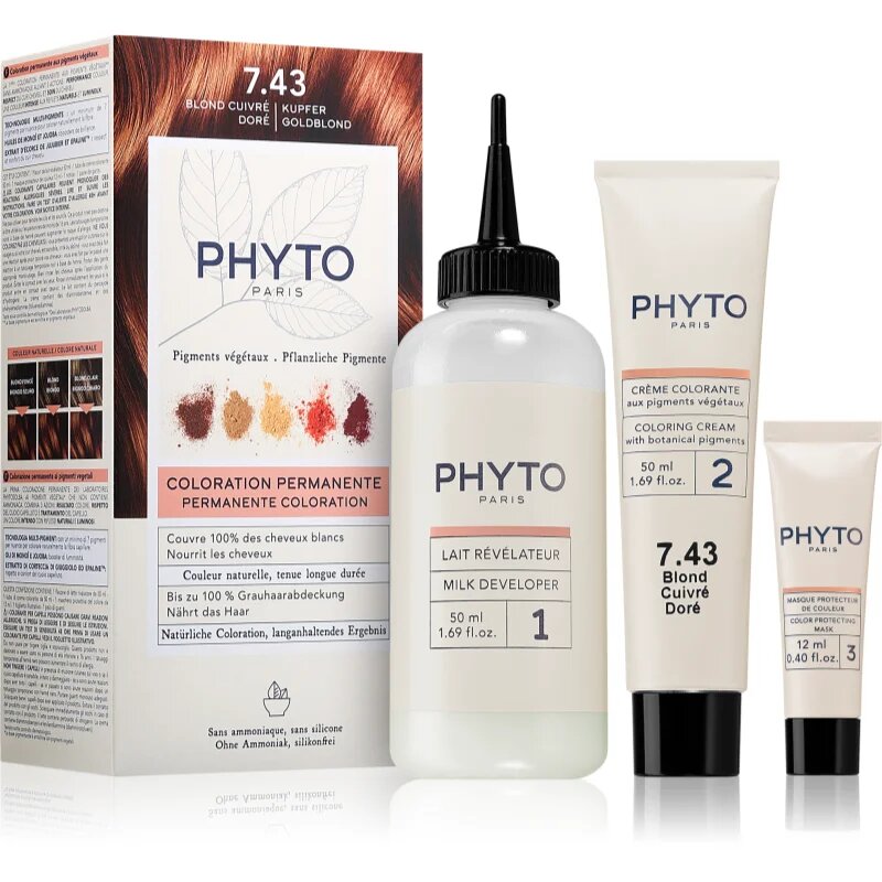 Phyto Color barva za lase brez amoniaka odtenek 7.43 Copper Golden Blonde 1 kos