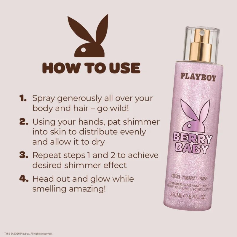 Playboy Berry Baby pršilo za telo z bleščicami za ženske 250 ml