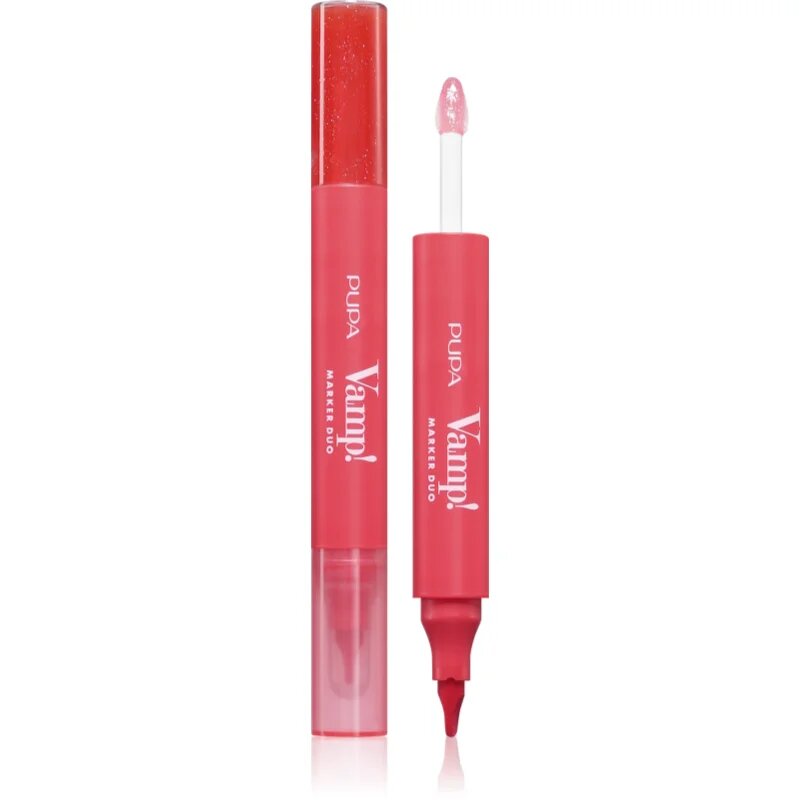 PUPA Milano Vamp! Lip Marker Duo flomaster za ustnice s sijajem odtenek 004 Spicy Raspberry 1.4 ml