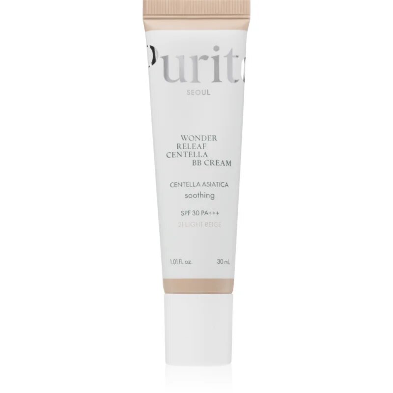 Purito Wonder Releaf Centella BB Cream posvetlitvena BB krema s pomirjajočim učinkom odtenek 21 Light Beige 30 ml