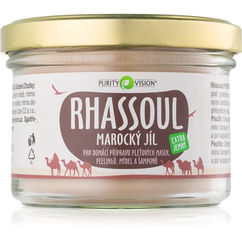 Purity Vision Rhassoul Maroška glina za pripravo mask za obraz pilingov mil in šamponov 200 g