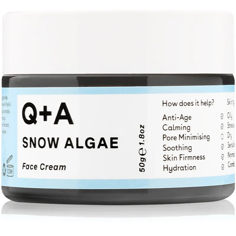 Q+A Snow Algae hranilna vlažilna krema za suho in zelo suho občutljivo kožo 50 g
