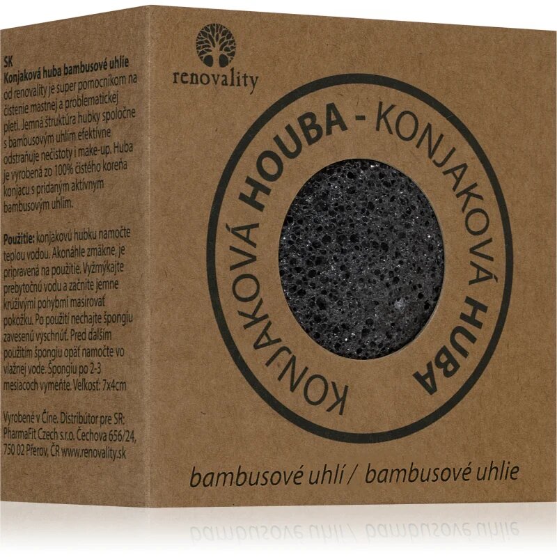 Renovality Konjac mushroom bamboo charcoal čistilna gobica za problematično kožo 7x4 cm
