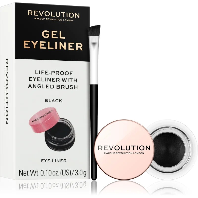 Revolution Gel Eyeliner Pot gel črtalo za oči s čopičem odtenek Black 3 g