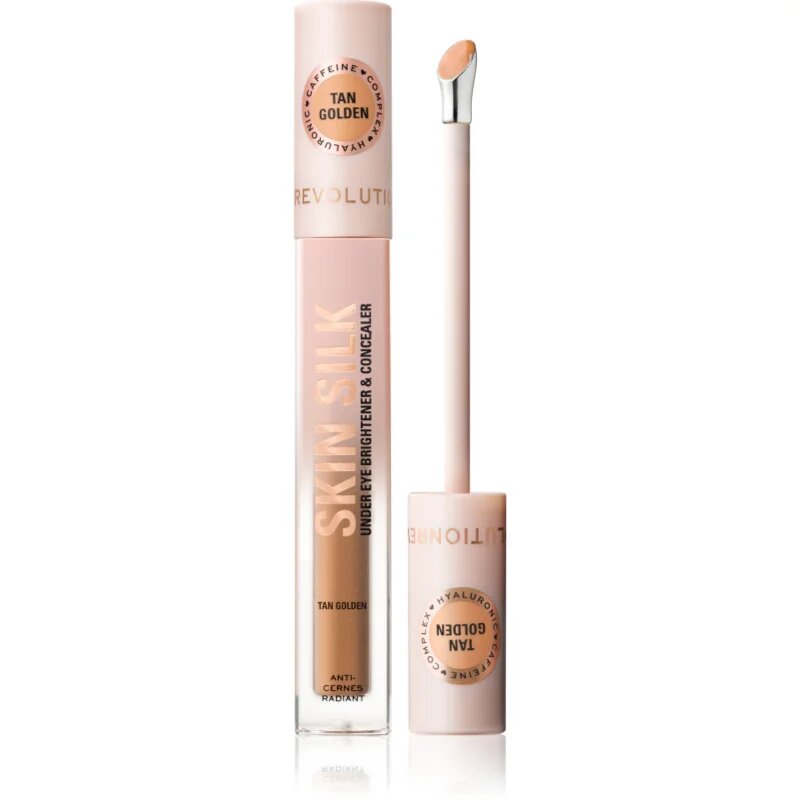 Revolution Skin Silk Under Eye Brightener & Concealer korektor in osvetljevalec odtenek Tan Golden 4 ml