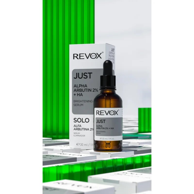 Revox B77 Just Alpha Arbutin 2% + HA serum za osvetljevanje za obraz in vrat 30 ml