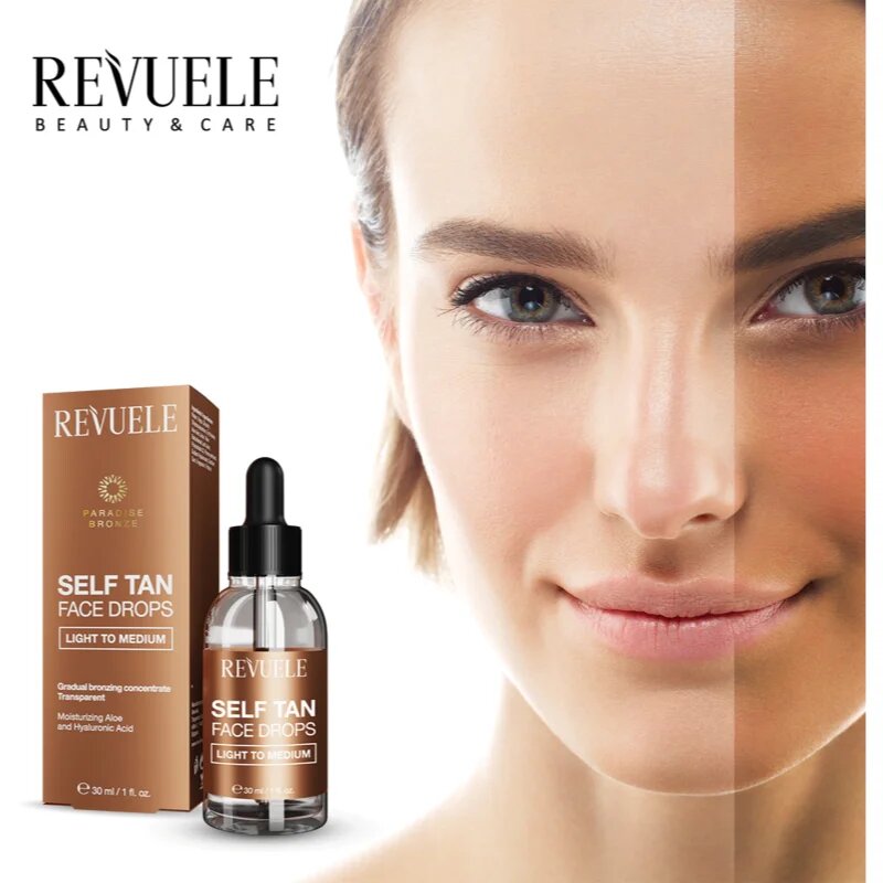 Revuele Paradise Bronze Self Tan Face Drops samoporjavitvene kapljice za obraz odtenek Light To Medium 30 ml