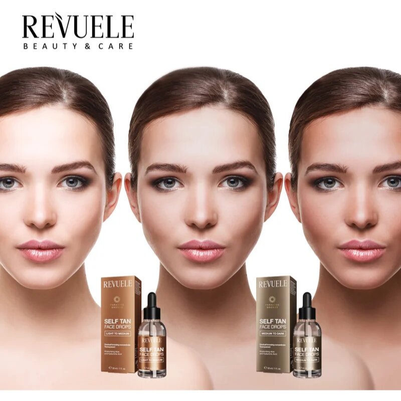 Revuele Paradise Bronze Self Tan Face Drops samoporjavitvene kapljice za obraz odtenek Light To Medium 30 ml