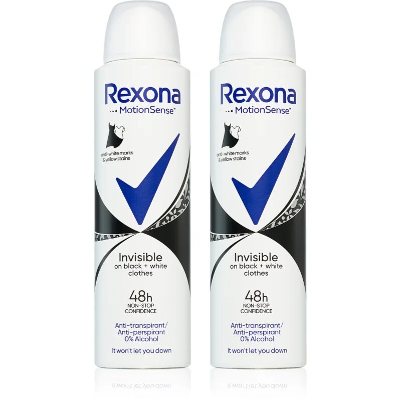 Rexona Invisible Black and White antiperspirant v pršilu proti belim in rumenim madežem