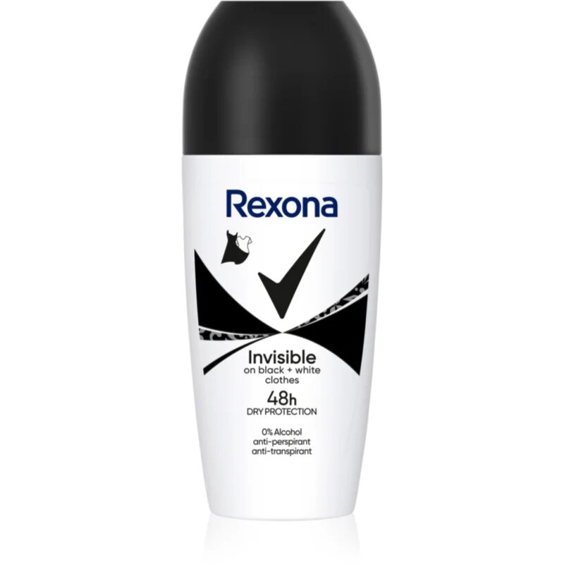 Rexona Invisible Black and White Roll-On antiperspirant roll-on proti belim in rumenim madežem 50 ml