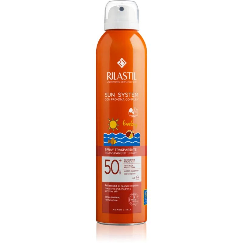 Rilastil Sun System Baby prozorno pršilo za sončenje SPF 50+ 200 ml