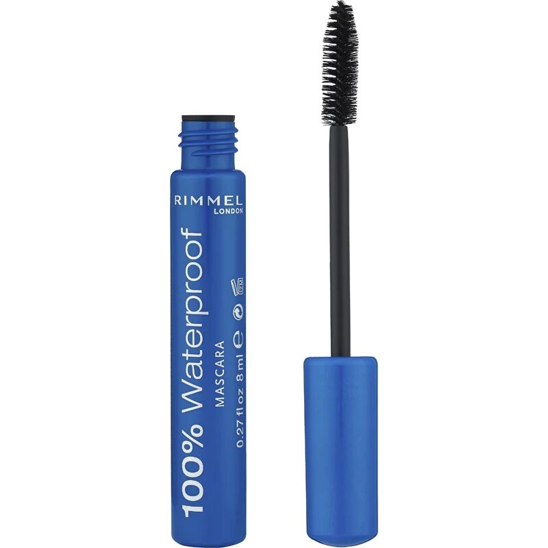 Rimmel 100 % Waterproof vodoodporna maskara odtenek 001 Black Black 8 ml