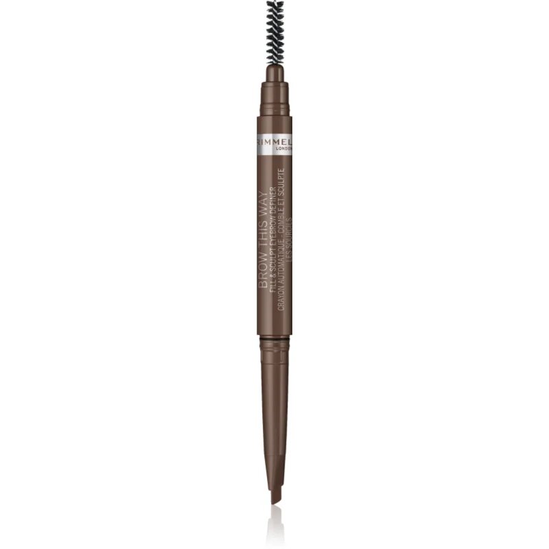 Rimmel Brow This Way svinčnik za obrvi s krtačko 2v1 odtenek 002 Medium Brown 0.25 g