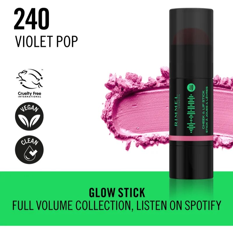 Rimmel Full Volume Cheek & Lip Stick rdečilo v paličici odtenek 240 Violet Pop 6 g