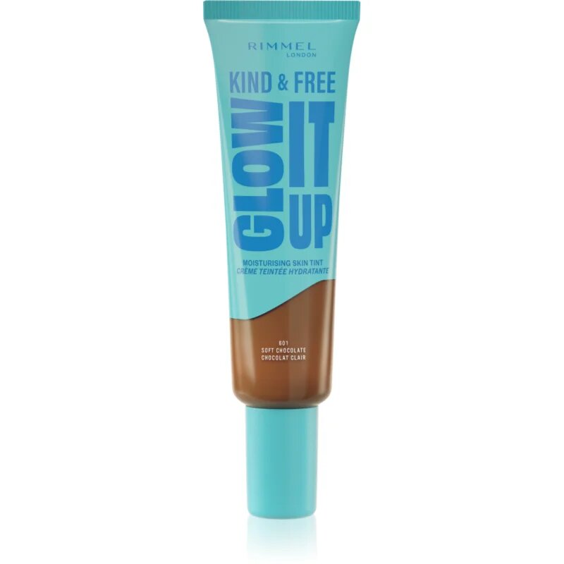 Rimmel Kind & Free Glow It Up lahki vlažilni tekoči puder odtenek 601 Soft Chocolate 30 ml