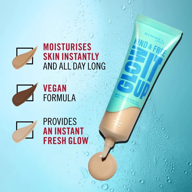 Rimmel Kind & Free Glow It Up lahki vlažilni tekoči puder odtenek 601 Soft Chocolate 30 ml
