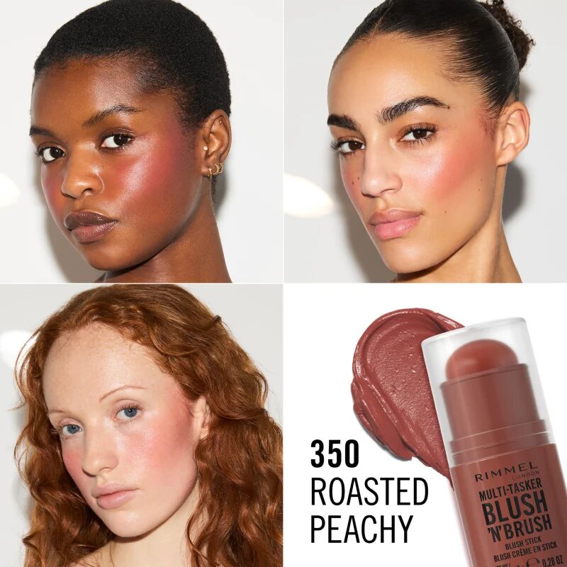 Rimmel Multi-Tasker Blush'N'brush rdečilo v paličici s čopičem odtenek 350 Roasted Peach 8 g